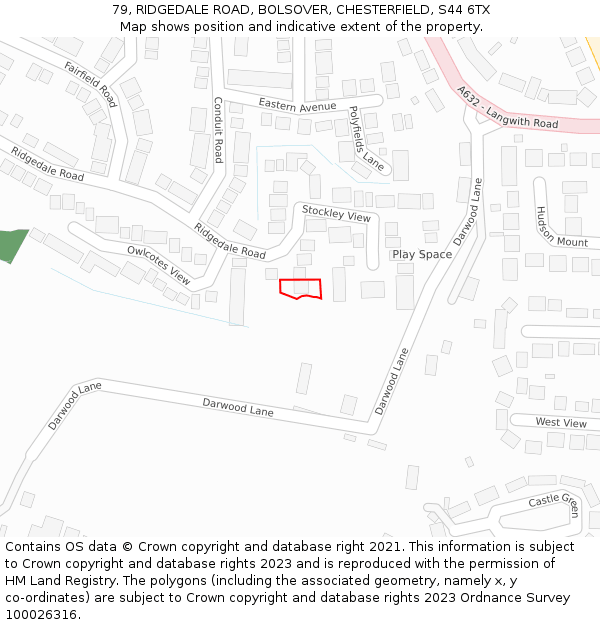 79, RIDGEDALE ROAD, BOLSOVER, CHESTERFIELD, S44 6TX: Location map and indicative extent of plot