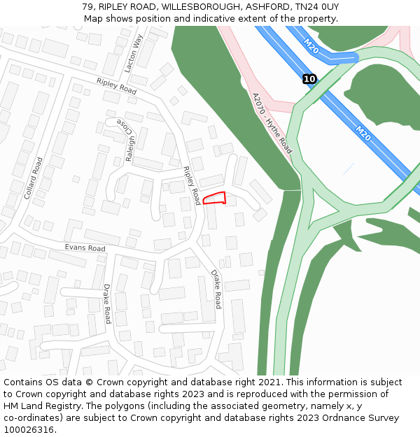 79, RIPLEY ROAD, WILLESBOROUGH, ASHFORD, TN24 0UY: Location map and indicative extent of plot