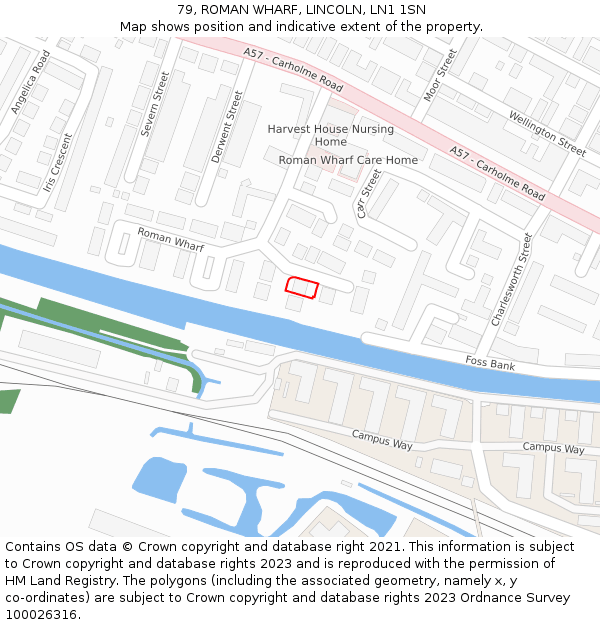 79, ROMAN WHARF, LINCOLN, LN1 1SN: Location map and indicative extent of plot