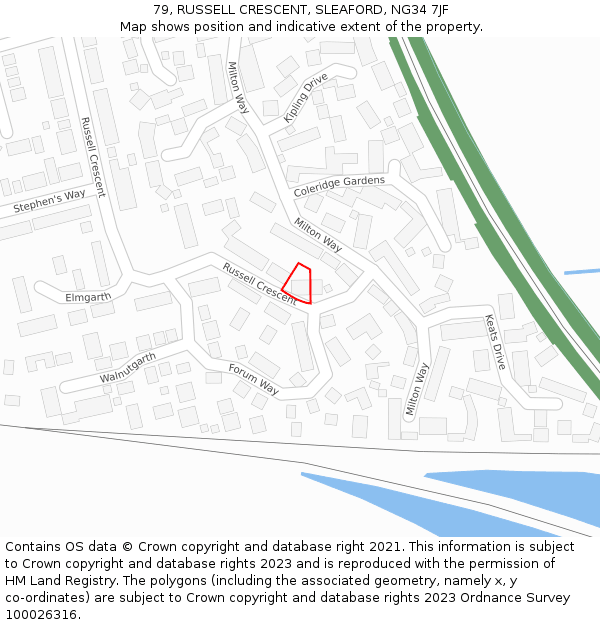 79, RUSSELL CRESCENT, SLEAFORD, NG34 7JF: Location map and indicative extent of plot