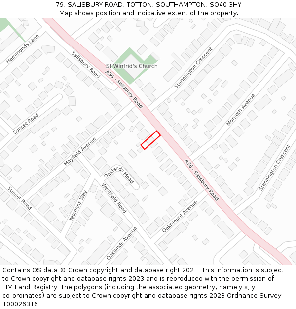 79, SALISBURY ROAD, TOTTON, SOUTHAMPTON, SO40 3HY: Location map and indicative extent of plot