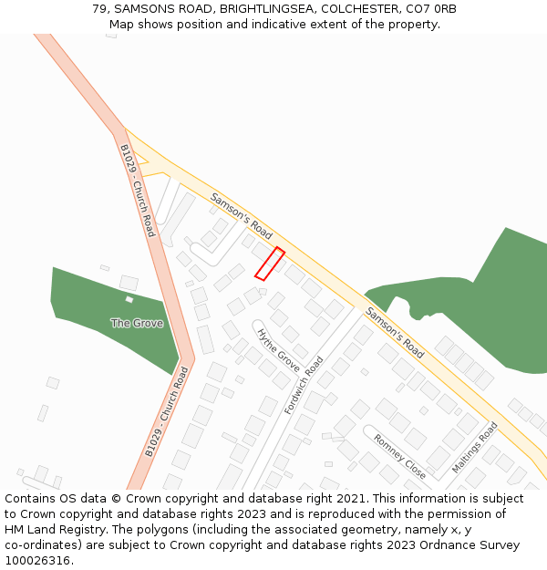 79, SAMSONS ROAD, BRIGHTLINGSEA, COLCHESTER, CO7 0RB: Location map and indicative extent of plot