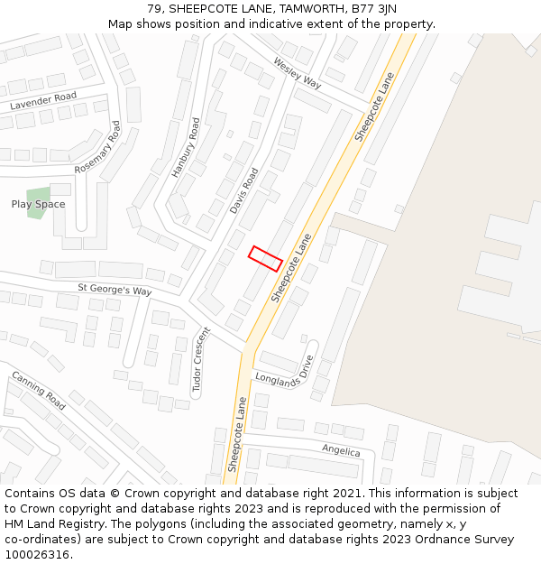 79, SHEEPCOTE LANE, TAMWORTH, B77 3JN: Location map and indicative extent of plot
