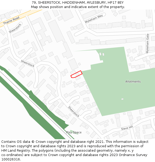 79, SHEERSTOCK, HADDENHAM, AYLESBURY, HP17 8EY: Location map and indicative extent of plot