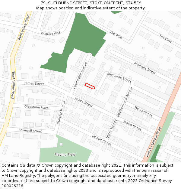 79, SHELBURNE STREET, STOKE-ON-TRENT, ST4 5EY: Location map and indicative extent of plot