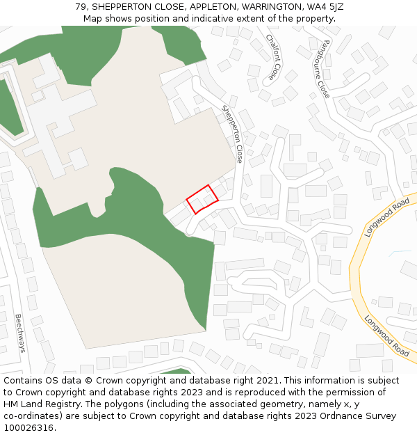 79, SHEPPERTON CLOSE, APPLETON, WARRINGTON, WA4 5JZ: Location map and indicative extent of plot