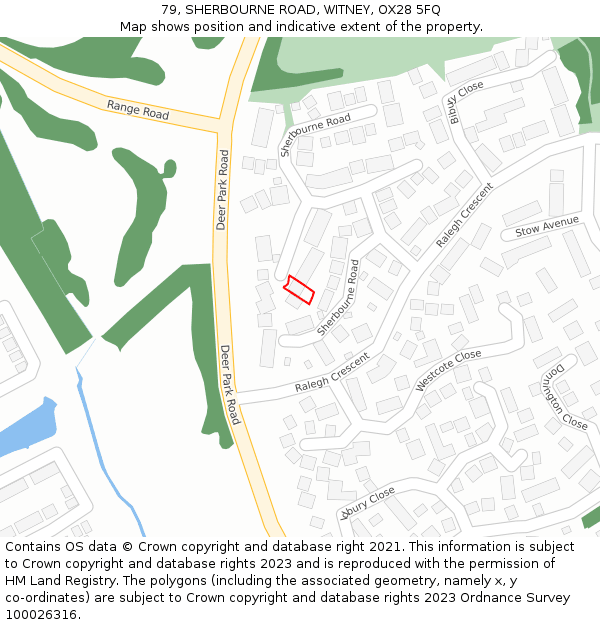 79, SHERBOURNE ROAD, WITNEY, OX28 5FQ: Location map and indicative extent of plot