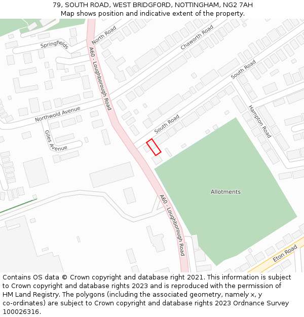 79, SOUTH ROAD, WEST BRIDGFORD, NOTTINGHAM, NG2 7AH: Location map and indicative extent of plot