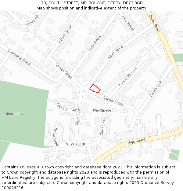 79, SOUTH STREET, MELBOURNE, DERBY, DE73 8GB: Location map and indicative extent of plot