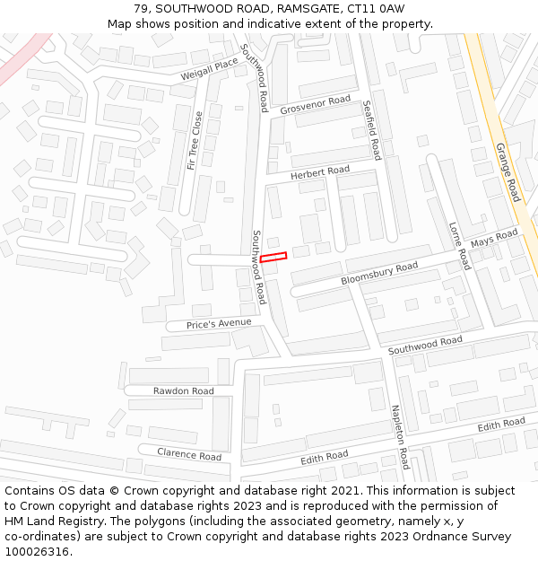 79, SOUTHWOOD ROAD, RAMSGATE, CT11 0AW: Location map and indicative extent of plot