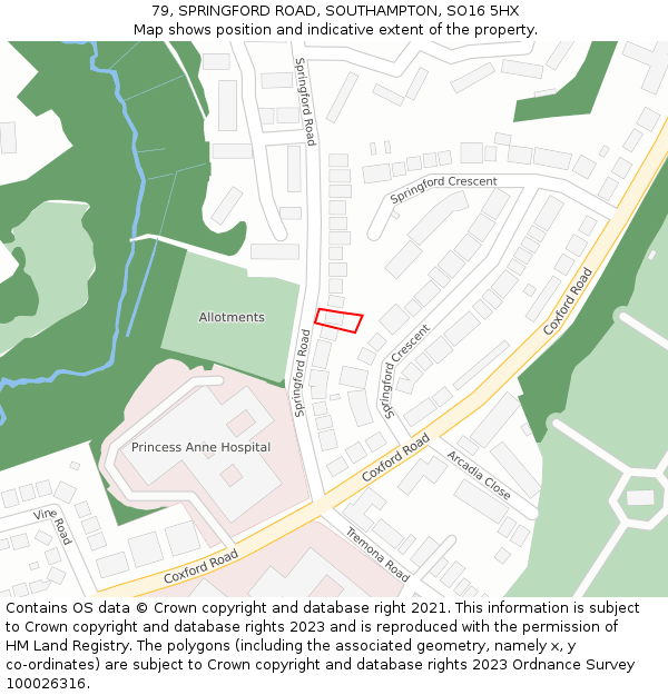 79, SPRINGFORD ROAD, SOUTHAMPTON, SO16 5HX: Location map and indicative extent of plot