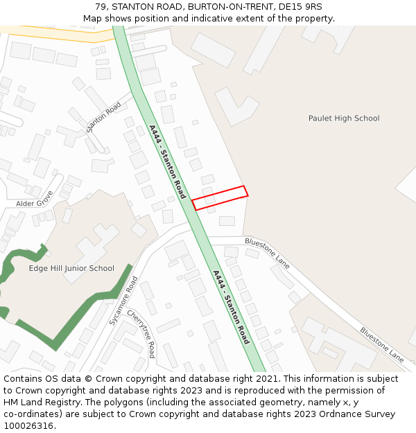 79, STANTON ROAD, BURTON-ON-TRENT, DE15 9RS: Location map and indicative extent of plot
