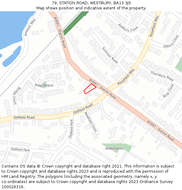 79, STATION ROAD, WESTBURY, BA13 3JS: Location map and indicative extent of plot