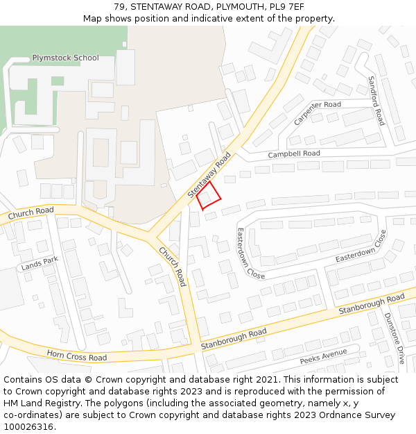 79, STENTAWAY ROAD, PLYMOUTH, PL9 7EF: Location map and indicative extent of plot