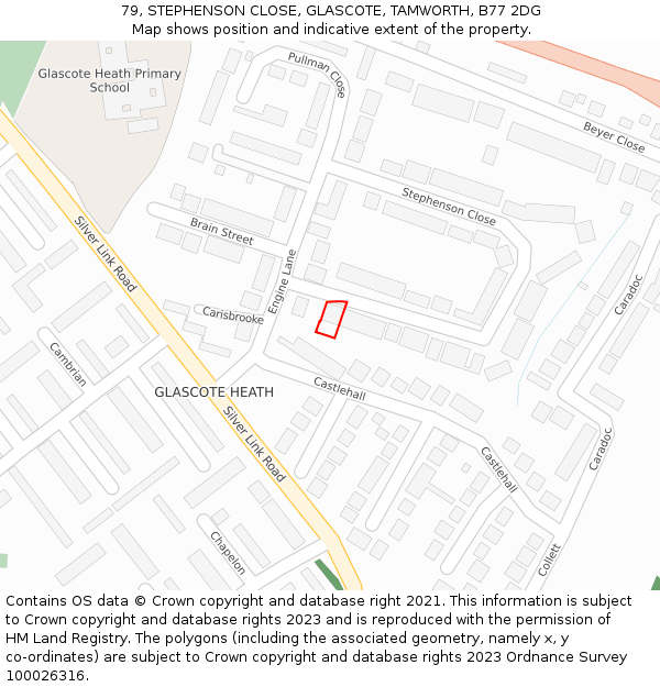 79, STEPHENSON CLOSE, GLASCOTE, TAMWORTH, B77 2DG: Location map and indicative extent of plot