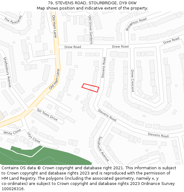 79, STEVENS ROAD, STOURBRIDGE, DY9 0XW: Location map and indicative extent of plot