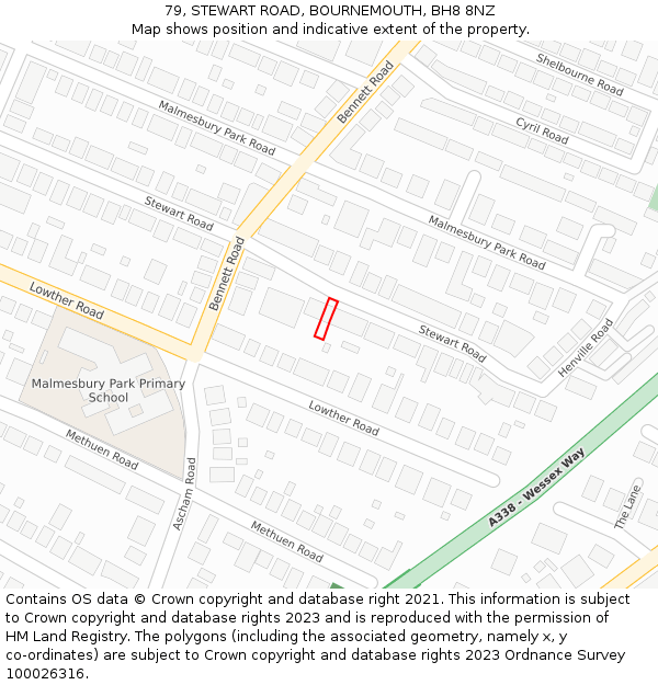 79, STEWART ROAD, BOURNEMOUTH, BH8 8NZ: Location map and indicative extent of plot