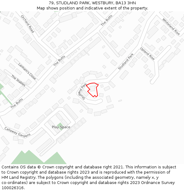 79, STUDLAND PARK, WESTBURY, BA13 3HN: Location map and indicative extent of plot