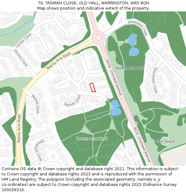 79, TASMAN CLOSE, OLD HALL, WARRINGTON, WA5 8QN: Location map and indicative extent of plot