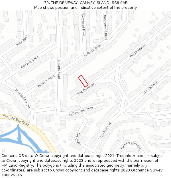 79, THE DRIVEWAY, CANVEY ISLAND, SS8 0AB: Location map and indicative extent of plot