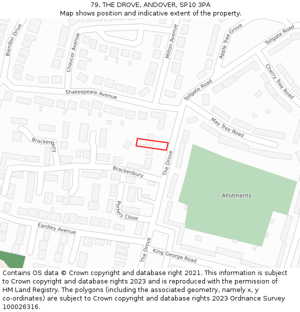 79, THE DROVE, ANDOVER, SP10 3PA: Location map and indicative extent of plot
