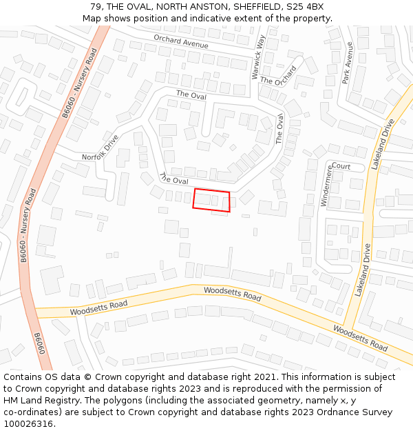 79, THE OVAL, NORTH ANSTON, SHEFFIELD, S25 4BX: Location map and indicative extent of plot