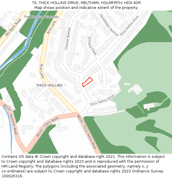 79, THICK HOLLINS DRIVE, MELTHAM, HOLMFIRTH, HD9 4DR: Location map and indicative extent of plot