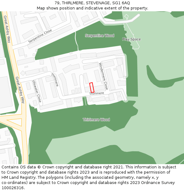 79, THIRLMERE, STEVENAGE, SG1 6AQ: Location map and indicative extent of plot