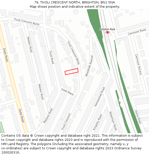 79, TIVOLI CRESCENT NORTH, BRIGHTON, BN1 5NA: Location map and indicative extent of plot