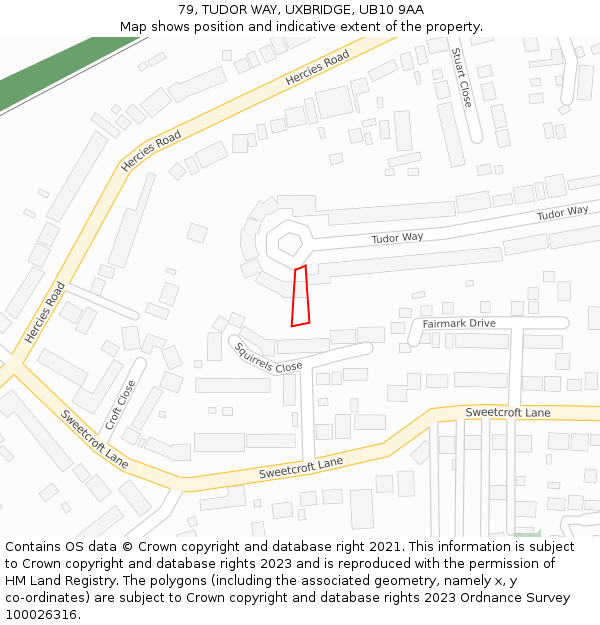 79, TUDOR WAY, UXBRIDGE, UB10 9AA: Location map and indicative extent of plot