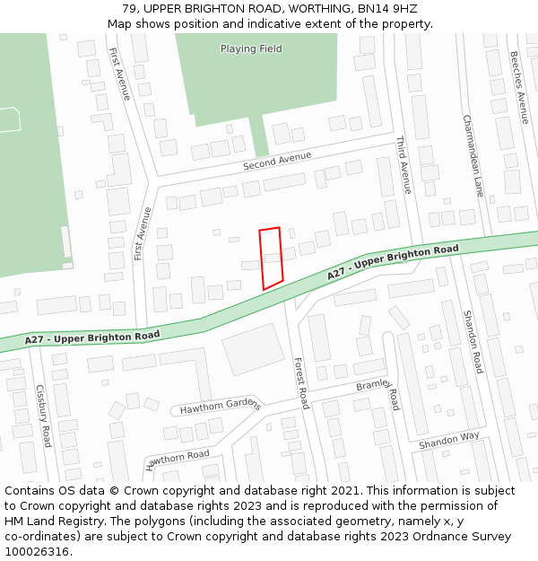 79, UPPER BRIGHTON ROAD, WORTHING, BN14 9HZ: Location map and indicative extent of plot