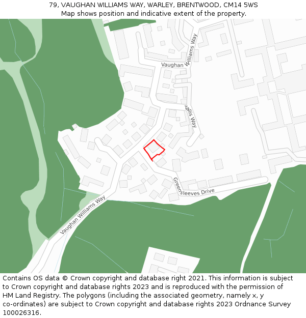 79, VAUGHAN WILLIAMS WAY, WARLEY, BRENTWOOD, CM14 5WS: Location map and indicative extent of plot