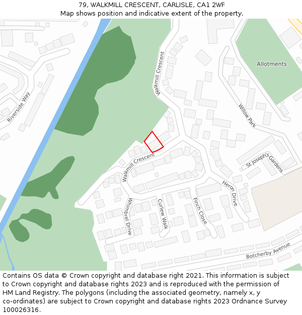 79, WALKMILL CRESCENT, CARLISLE, CA1 2WF: Location map and indicative extent of plot