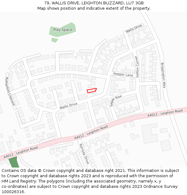 79, WALLIS DRIVE, LEIGHTON BUZZARD, LU7 3GB: Location map and indicative extent of plot