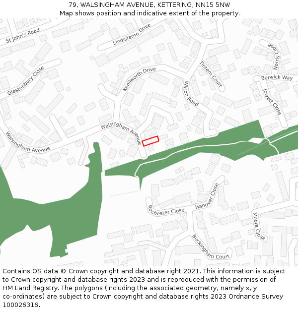 79, WALSINGHAM AVENUE, KETTERING, NN15 5NW: Location map and indicative extent of plot