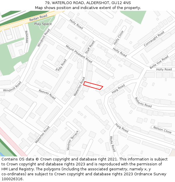 79, WATERLOO ROAD, ALDERSHOT, GU12 4NS: Location map and indicative extent of plot