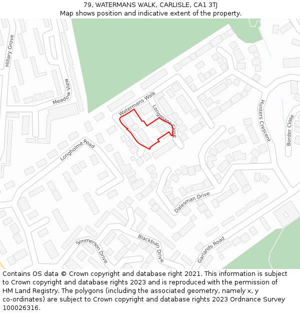 79, WATERMANS WALK, CARLISLE, CA1 3TJ: Location map and indicative extent of plot