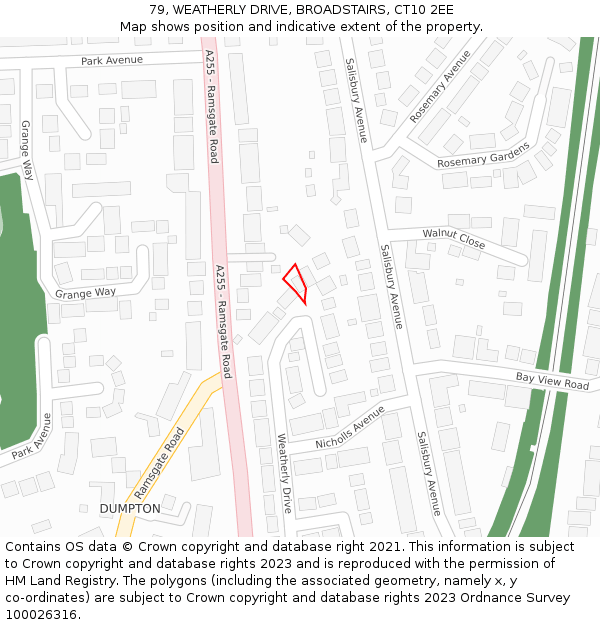 79, WEATHERLY DRIVE, BROADSTAIRS, CT10 2EE: Location map and indicative extent of plot