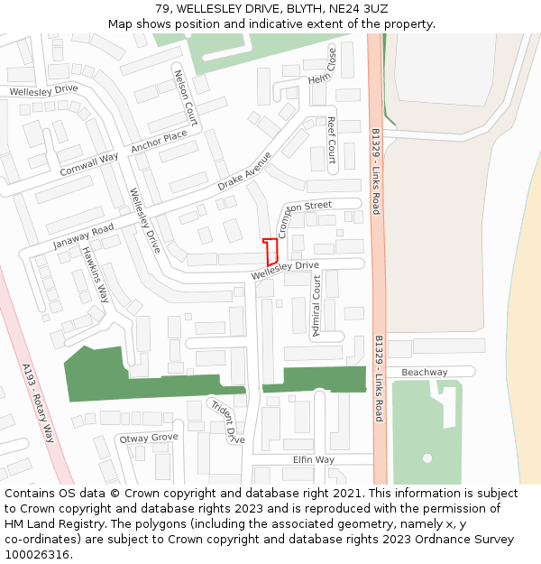 79, WELLESLEY DRIVE, BLYTH, NE24 3UZ: Location map and indicative extent of plot