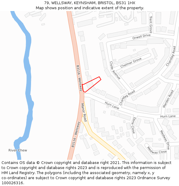 79, WELLSWAY, KEYNSHAM, BRISTOL, BS31 1HX: Location map and indicative extent of plot