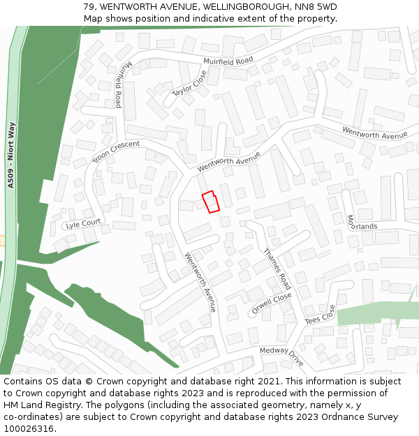 79, WENTWORTH AVENUE, WELLINGBOROUGH, NN8 5WD: Location map and indicative extent of plot