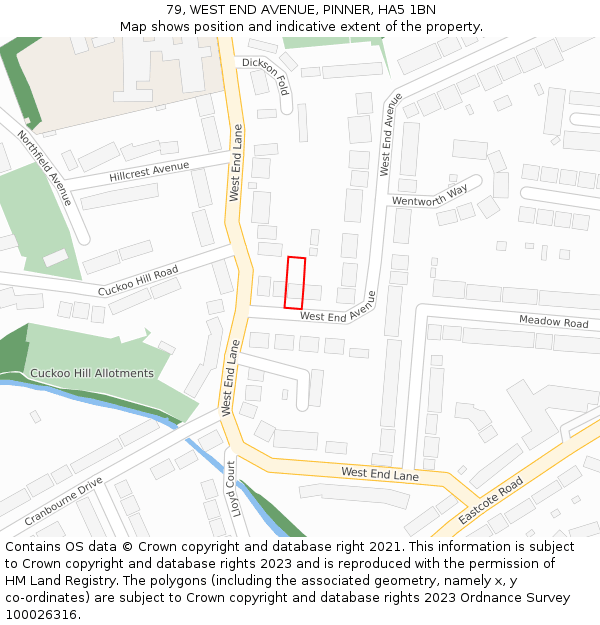 79, WEST END AVENUE, PINNER, HA5 1BN: Location map and indicative extent of plot