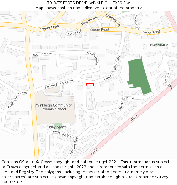 79, WESTCOTS DRIVE, WINKLEIGH, EX19 8JW: Location map and indicative extent of plot