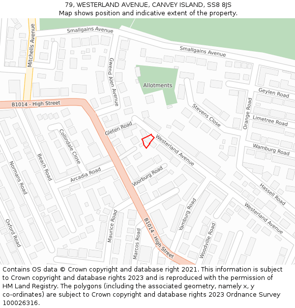 79, WESTERLAND AVENUE, CANVEY ISLAND, SS8 8JS: Location map and indicative extent of plot
