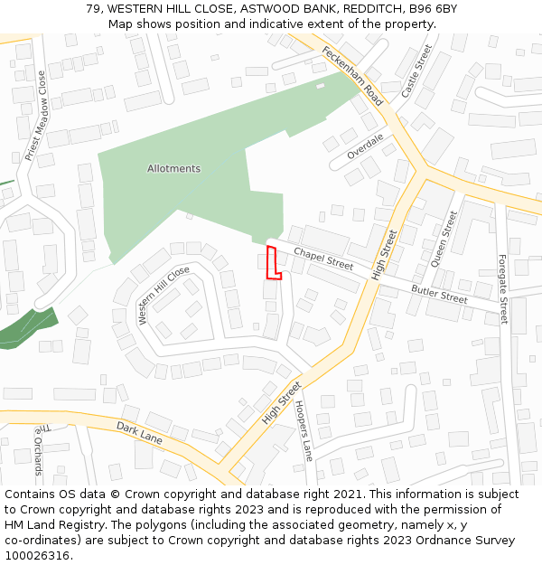 79, WESTERN HILL CLOSE, ASTWOOD BANK, REDDITCH, B96 6BY: Location map and indicative extent of plot