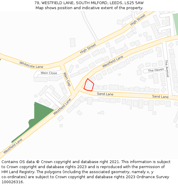 79, WESTFIELD LANE, SOUTH MILFORD, LEEDS, LS25 5AW: Location map and indicative extent of plot