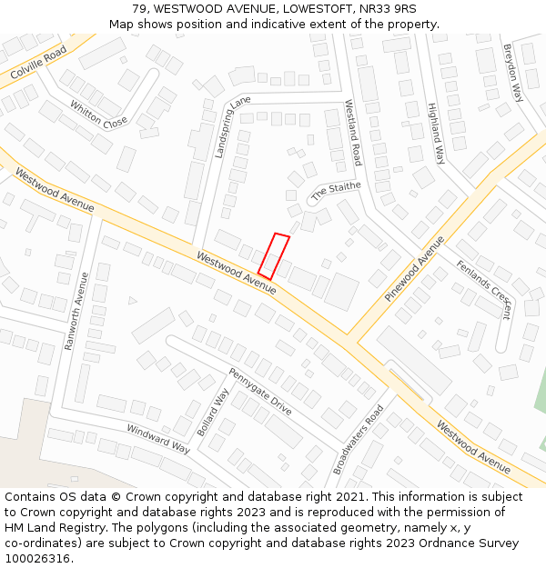 79, WESTWOOD AVENUE, LOWESTOFT, NR33 9RS: Location map and indicative extent of plot