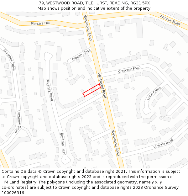 79, WESTWOOD ROAD, TILEHURST, READING, RG31 5PX: Location map and indicative extent of plot