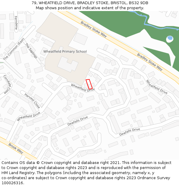 79, WHEATFIELD DRIVE, BRADLEY STOKE, BRISTOL, BS32 9DB: Location map and indicative extent of plot