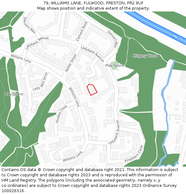 79, WILLIAMS LANE, FULWOOD, PRESTON, PR2 9UF: Location map and indicative extent of plot